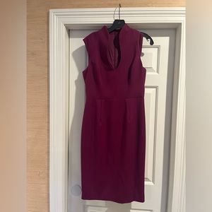 Eggplant colored sheath dress.